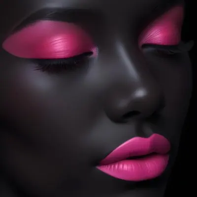 Digital Painting A Close Up Of A Face With A Completely Black Background The Skin Is Painted Black And The Eyes Are Closed With Bright Pink Eyeshadow The Lips Are Glossy And Painted In A Vibrant Pink Color Creating 35 4f8f