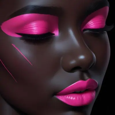 Digital Painting A Close Up Of A Face With A Completely Black Background The Skin Is Painted Black And The Eyes Are Closed With Bright Pink Eyeshadow The Lips Are Glossy And Painted In A Vibrant Pink Color Creating 44 6310
