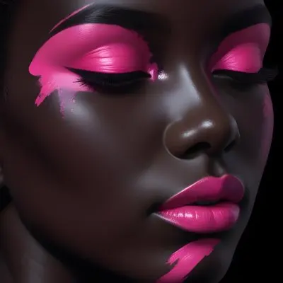 Digital Painting A Close Up Of A Face With A Completely Black Background The Skin Is Painted Black And The Eyes Are Closed With Bright Pink Eyeshadow The Lips Are Glossy And Painted In A Vibrant Pink Color Creating 49 20ca