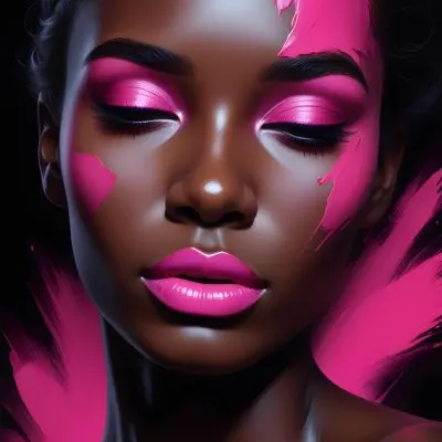 Digital Painting A Close Up Of A Face With A Completely Black Background The Skin Is Painted Black And The Eyes Are Closed With Bright Pink Eyeshadow The Lips Are Glossy And Painted In A Vibrant Pink Color Creating 52 6b0f