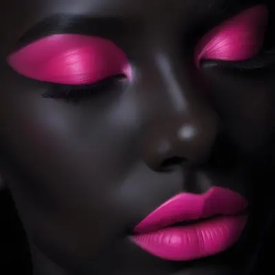 Digital Painting A Close Up Of A Face With A Completely Black Background The Skin Is Painted Black And The Eyes Are Closed With Bright Pink Eyeshadow The Lips Are Glossy And Painted In A Vibrant Pink Color Creating 8 3230