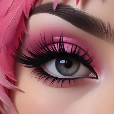 Digital Painting A Close Up Of A Woman S Eye With Dramatic Pink And Black Eyeshadow Long Eyelashes And A Pink Feather In The Background Bold And Slim Lines Brush Strokes 14 E1df