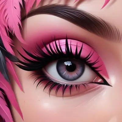 Digital Painting A Close Up Of A Woman S Eye With Dramatic Pink And Black Eyeshadow Long Eyelashes And A Pink Feather In The Background Bold And Slim Lines Brush Strokes 15 115b
