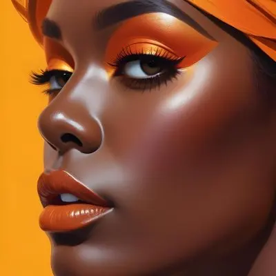 Digital Painting A Close Up Of A Woman S Face With Dark Skin Full Lips Painted In A Vibrant Orange Color And Dramatic Eye Makeup In Shades Of Yellow And Orange Bold And Slim Lines Brush Strokes 4 25f2