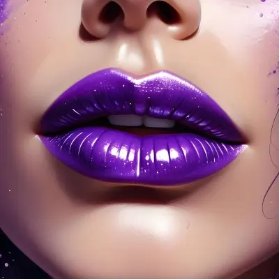 Digital Painting A Close Up Of A Woman S Face With Vibrant Purple Lips And Glitter Around Her Eyes Bold And Slim Lines Brush Strokes 9 05bc