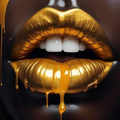 Digital Painting A Close Up Of A Woman S Golden Lips With Dripping Honey Or Liquid Gold Against A Dark Background Bold And Slim Lines Brush Strokes 4 Cd5b