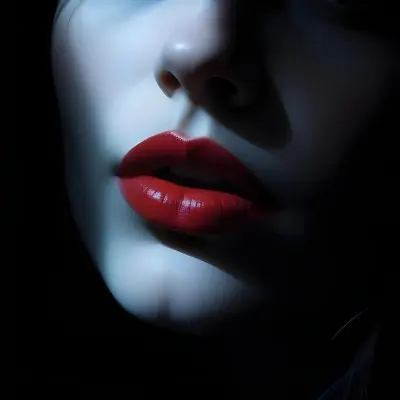 Digital Painting A Close Up Of A Woman S Lips Featuring Bright Red Lipstick The Face Is Partially Obscured By Light Hair With A Soft Blue Light Illuminating The Skin The Background Is Bright Enhancing The Contrast 8 B9b1