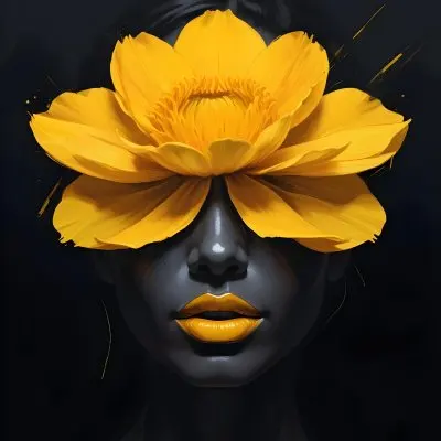 Digital Painting A Close Up Portrait Of A Woman S Face With A Yellow Flower As The Head Against A Dark Background Bold And Slim Lines Brush Strokes 23 D3bd