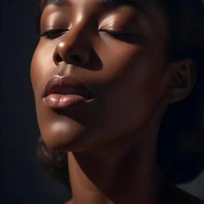Digital Painting A Close Up Portrait Of A Woman With Dark Skin Full Lips And Eyes Closed The Lighting Creates Dramatic Shadows And Highlights Giving The Image A Moody Cinematic Feel Bold And Slim Lines 1 1be0