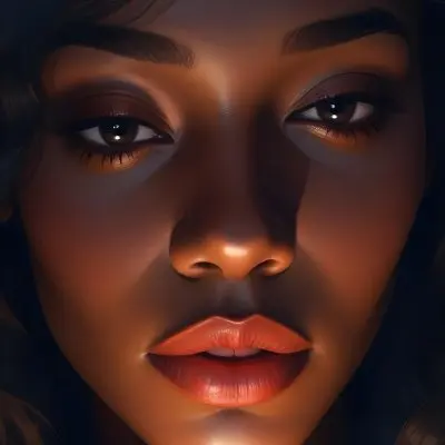Digital Painting A Close Up Portrait Of A Woman With Dark Skin Full Lips And Eyes Closed The Lighting Creates Dramatic Shadows And Highlights Giving The Image A Moody Cinematic Feel Bold And Slim Lines 15 262e