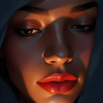 Digital Painting A Close Up Portrait Of A Woman With Dark Skin Full Lips And Eyes Closed The Lighting Creates Dramatic Shadows And Highlights Giving The Image A Moody Cinematic Feel Bold And Slim Lines 18 E83e