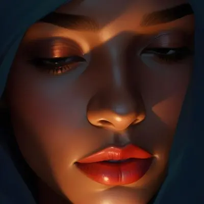 Digital Painting A Close Up Portrait Of A Woman With Dark Skin Full Lips And Eyes Closed The Lighting Creates Dramatic Shadows And Highlights Giving The Image A Moody Cinematic Feel Bold And Slim Lines 19 3ef7