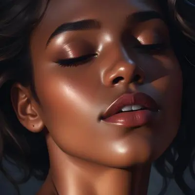 Digital Painting A Close Up Portrait Of A Woman With Dark Skin Full Lips And Eyes Closed The Lighting Creates Dramatic Shadows And Highlights Giving The Image A Moody Cinematic Feel Bold And Slim Lines 38 C1ab