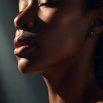 Digital Painting A Close Up Portrait Of A Woman With Dark Skin Full Lips And Eyes Closed The Lighting Creates Dramatic Shadows And Highlights Giving The Image A Moody Cinematic Feel Bold And Slim Lines 5 74aa