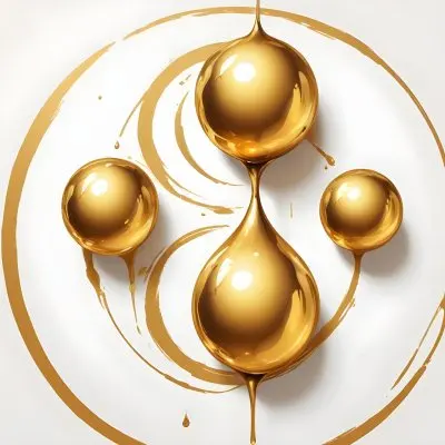 Digital Painting A Golden Drop With Three Golden Spheres Surrounded By A Golden Circle On A White Background Bold And Slim Lines Brush Strokes 25 7920