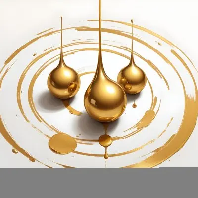 Digital Painting A Golden Drop With Three Golden Spheres Surrounded By A Golden Circle On A White Background Bold And Slim Lines Brush Strokes 5 1507