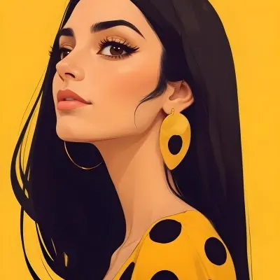 Digital Painting A Middle Eastern Woman 25 Years Old Long Black Hair Wearing A Yellow Polka Dot Dress And Golden Earrings On A Yellow Background Bold And Slim Lines Brush Strokes 20 5a58