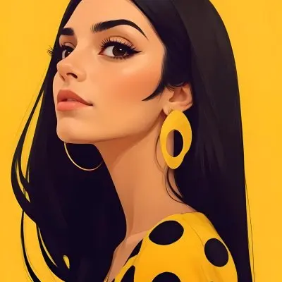 Digital Painting A Middle Eastern Woman 25 Years Old Long Black Hair Wearing A Yellow Polka Dot Dress And Golden Earrings On A Yellow Background Bold And Slim Lines Brush Strokes 51 3156