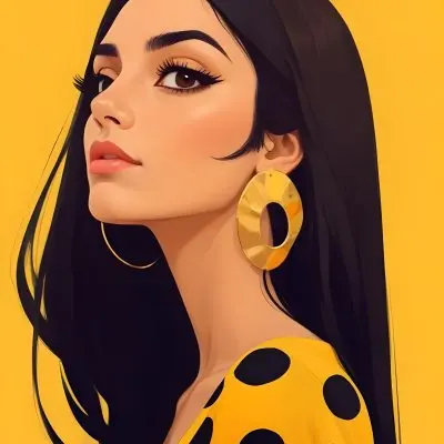 Digital Painting A Middle Eastern Woman 25 Years Old Long Black Hair Wearing A Yellow Polka Dot Dress And Golden Earrings On A Yellow Background Bold And Slim Lines Brush Strokes 52 4ad7
