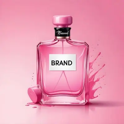 Digital Painting A Perfume Bottle With A Pink Cap Filled With Pink Liquid With The Words Brand Name Written On It On A Pink Background Bold And Slim Lines Brush Strokes 8 Df2b