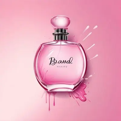 Digital Painting A Perfume Bottle With A Pink Cap Filled With Pink Liquid With The Words Brand Name Written On It On A Pink Background Bold And Slim Lines Brush Strokes 9 226b