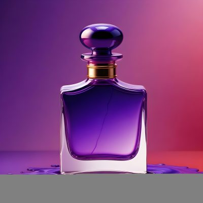 Digital Painting A Perfume Bottle With A Purple Cap And A Purple Ring On A Red And Purple Gradient Background The Bottle Is Filled With A Purple Liquid Bold And Slim Lines Brush Strokes 20 Dc2d