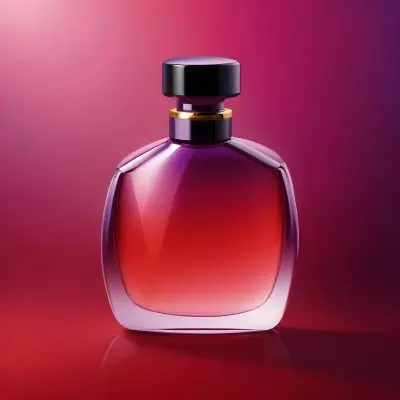 Digital Painting A Perfume Bottle With A Purple Cap And A Purple Ring On A Red And Purple Gradient Background The Bottle Is Filled With A Purple Liquid Bold And Slim Lines Brush Strokes 33 311a