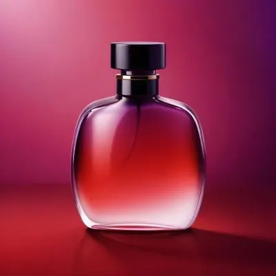 Digital Painting A Perfume Bottle With A Purple Cap And A Purple Ring On A Red And Purple Gradient Background The Bottle Is Filled With A Purple Liquid Bold And Slim Lines Brush Strokes 5 31ee
