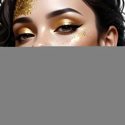 Digital Painting A Profile View Of A Woman With Light Skin And Dark Hair Her Face Is Adorned With Gold And Black Glitter Creating A Striking Contrast Against Her Smooth Skin The Background Is Plain White Emphasiz 29 0eb8