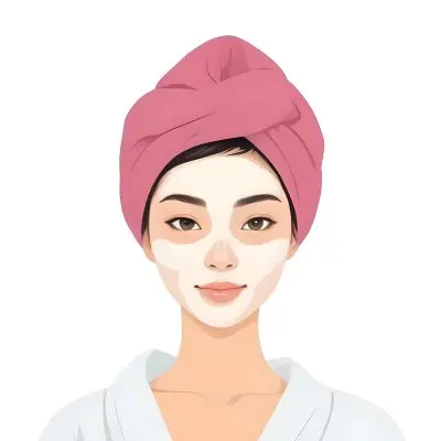 Digital Painting A White Skin Asian Woman 25 Years Old With A Pink Towel On Her Head And A Facial Mask In A White Background Bold And Slim Lines Brush Strokes 6 Da39