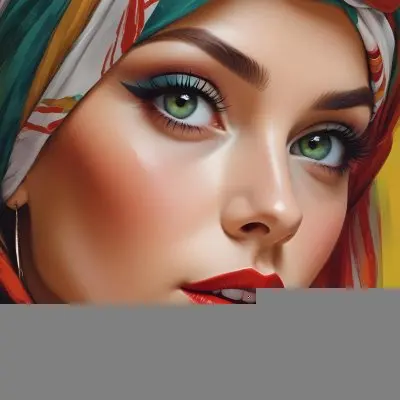 Digital Painting A White Woman 23 Years Old With Green Eyes And Red Lips Wearing A Colorful Turban With A Vibrant Makeup Studio Shot Bold And Slim Lines Brush Strokes 19 9a3a