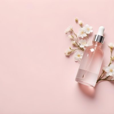 Glass Bottle With Dropper And White Flowers On A White Background Showcasing Beauty Product Minimalist Composition Soft Lighting Clean Aesthetic Cosmetic Presentation Elegant Design 33 88bc