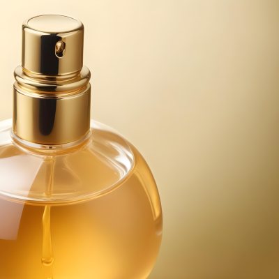 Minimal Soft Studio Light Photography Perfume Bottle With Golden Cap And Yellow Liquid Inside On A Golden Background High Detail Solid Bold Color Background 3 Caf9