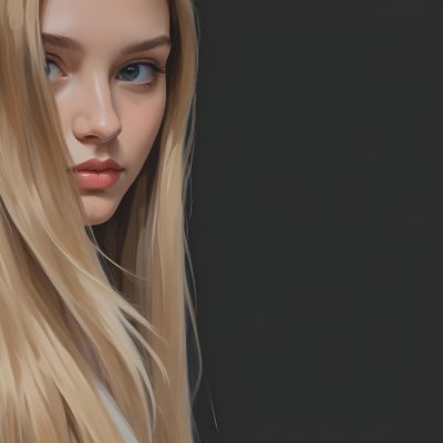 Oil Painting A Young Woman With Long Straight Blonde Hair Partially Obscured By Her Hair She Has Light Skin And Is Looking Towards The Camera The Background Is A Solid Dark Color Creative Extremely Detailed Brush 15 0066