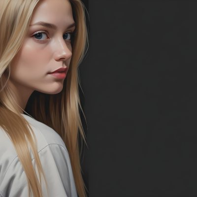 Oil Painting A Young Woman With Long Straight Blonde Hair Partially Obscured By Her Hair She Has Light Skin And Is Looking Towards The Camera The Background Is A Solid Dark Color Creative Extremely Detailed Brush 16 4dea
