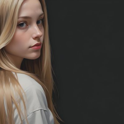 Oil Painting A Young Woman With Long Straight Blonde Hair Partially Obscured By Her Hair She Has Light Skin And Is Looking Towards The Camera The Background Is A Solid Dark Color Creative Extremely Detailed Brush 19 4546