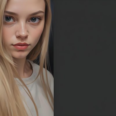 Oil Painting A Young Woman With Long Straight Blonde Hair Partially Obscured By Her Hair She Has Light Skin And Is Looking Towards The Camera The Background Is A Solid Dark Color Creative Extremely Detailed Brush 21 B022