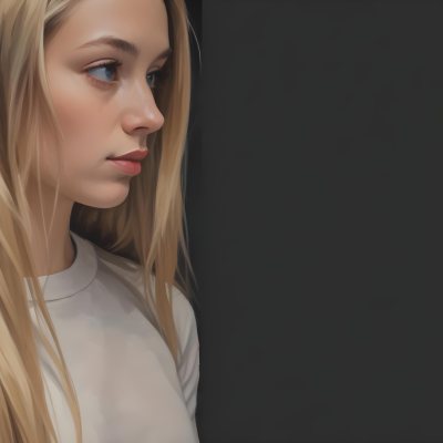 Oil Painting A Young Woman With Long Straight Blonde Hair Partially Obscured By Her Hair She Has Light Skin And Is Looking Towards The Camera The Background Is A Solid Dark Color Creative Extremely Detailed Brush 23 5f2e