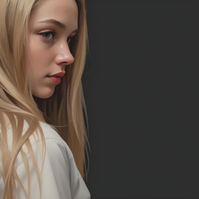 Oil Painting A Young Woman With Long Straight Blonde Hair Partially Obscured By Her Hair She Has Light Skin And Is Looking Towards The Camera The Background Is A Solid Dark Color Creative Extremely Detailed Brush 3 215d