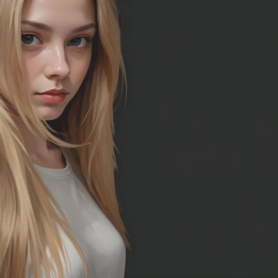 Oil Painting A Young Woman With Long Straight Blonde Hair Partially Obscured By Her Hair She Has Light Skin And Is Looking Towards The Camera The Background Is A Solid Dark Color Creative Extremely Detailed Brush 4 Ad97