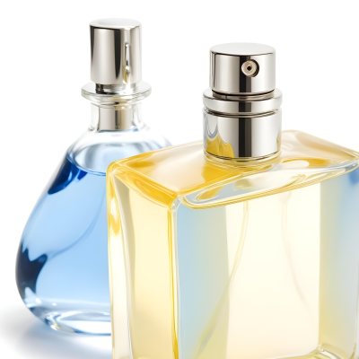 Two Perfume Bottles One With A Blue Liquid And The Other With A White Liquid White Background 11 4428