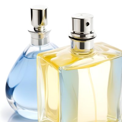 Two Perfume Bottles One With A Blue Liquid And The Other With A White Liquid White Background 13 4add