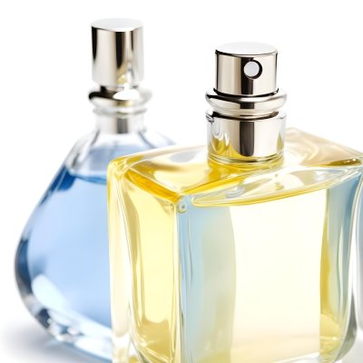 Two Perfume Bottles One With A Blue Liquid And The Other With A White Liquid White Background 17 C841