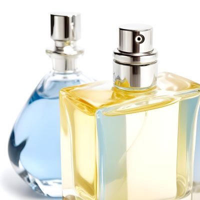 Two Perfume Bottles One With A Blue Liquid And The Other With A White Liquid White Background 19 Dd7e