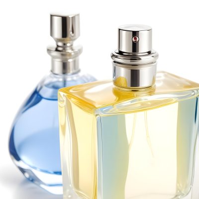 Two Perfume Bottles One With A Blue Liquid And The Other With A White Liquid White Background 26 7877