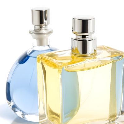 Two Perfume Bottles One With A Blue Liquid And The Other With A White Liquid White Background 30 8d2a