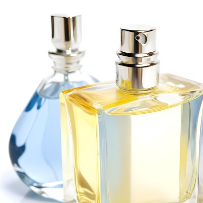 Two Perfume Bottles One With A Blue Liquid And The Other With A White Liquid White Background 9 169f