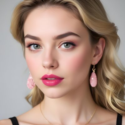 Watercolor Painting White Woman 25 Years Old With Pink Lips And Earrings In A Studio Creative Detailed Brush Stroke Minimal Spalsh 19 Fbfe