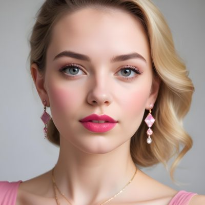 Watercolor Painting White Woman 25 Years Old With Pink Lips And Earrings In A Studio Creative Detailed Brush Stroke Minimal Spalsh 36 D980