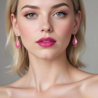 Watercolor Painting White Woman 25 Years Old With Pink Lips And Earrings In A Studio Creative Detailed Brush Stroke Minimal Spalsh 38 8728